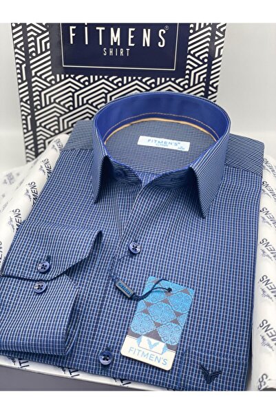 Fitmens Klasik Uzun Kol Kareli Hediye Kutulu Erkek Gömlek FS-004329 - Saks Mavi