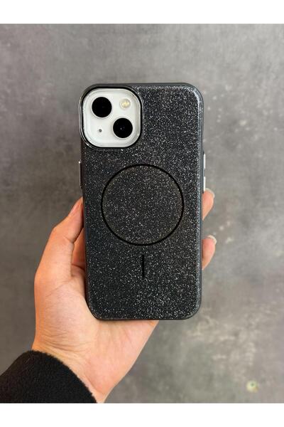 Iphone 13/14/15 Uyumlu Simli Glitter Magsafe Özellikli Darbe Önleyici Şeffaf Silikon Kılıf