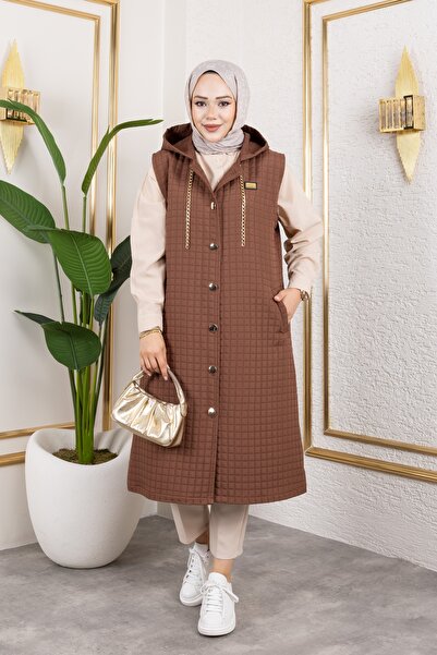 Moda MSK Arma Детальний капюшонний капітоне кавовий жилет