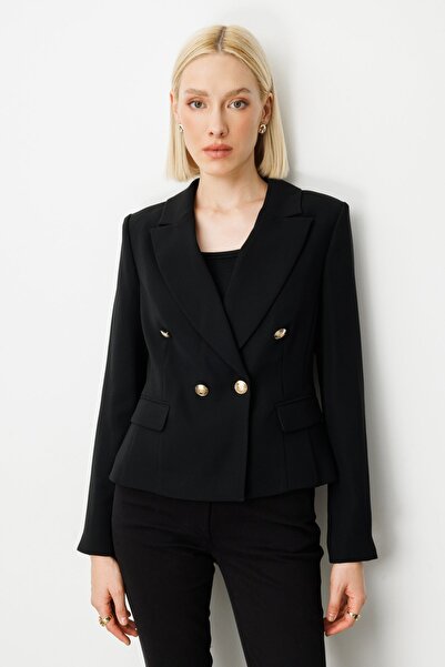Ekol Double-Breasted Collar Shoulder Pad Piece Jacket-5201