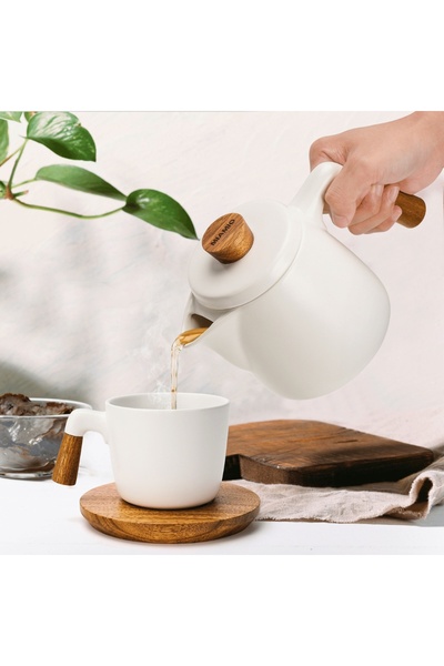 MIAMIO Teapot with infuser and candle warmer set, 1L, ceramic, white