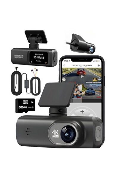 QOVU V22 Dual Dash Camera Full Kit - 4K Front, 1080P Rear/Interior, GPS, 32GB, Wi‑Fi, Parking Moni