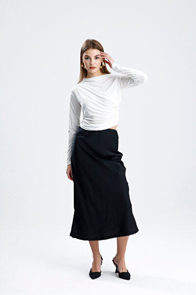 de zuzuu fashion Fusta elegantă din satin de lungime midi