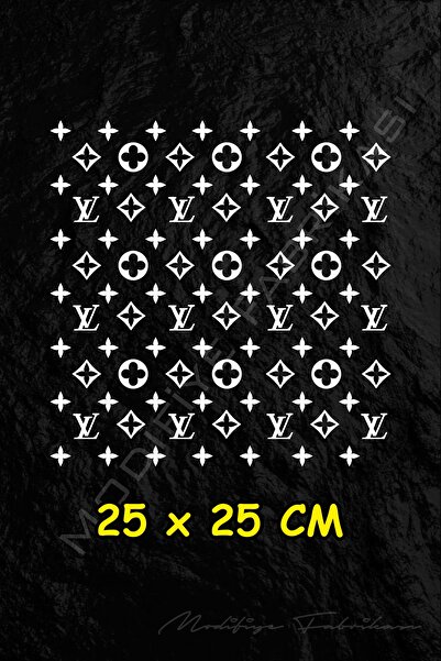 Modifiye Fabrikası LV Desen Sticker - Beyaz - 25x25 Cm - Araç -Motor - Laptop - Kask Etiket