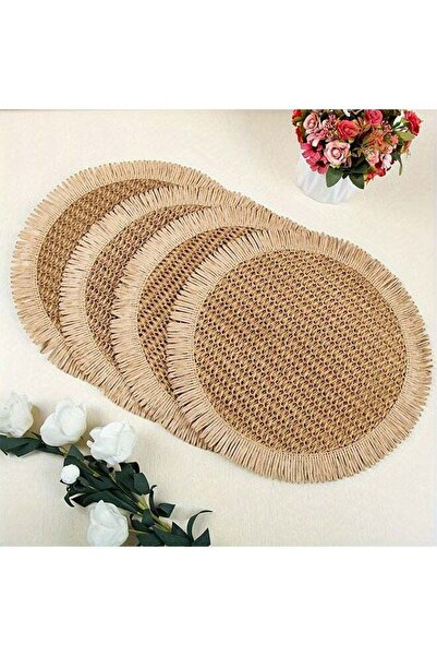 Generic HOMESTAR 4pcs Boho Natural Jute Round Placemats with Fringe - 15" Rustic Farmhouse Table Mats for I