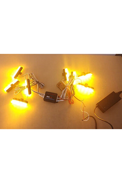 Ruan Set of 8 yellow strobe lights 4 LED grille remote control 7 functions 12V