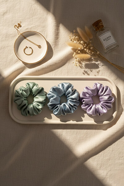 Salvia Dione 3-Piece Women's Satin Hair Scrunchie Set - Luxurious Silk-Look Tie Scrunchie Bun Night Hair Tie Set