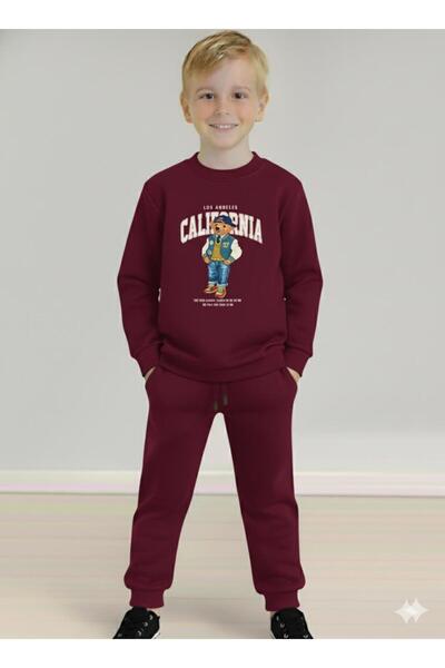 LİTTLE TORTOİSE Winter Fleece-Lined Boys' Swaetshirt Tracksuit Set Bottom Top 2Piece Set