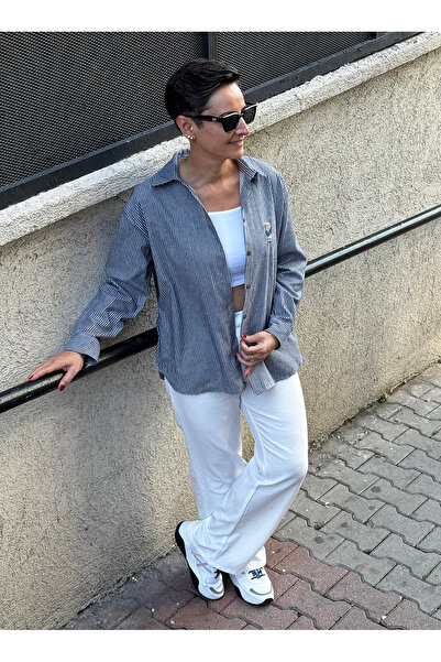 ZEYN ESTİLO Çizgili Pamuk Gömlek
