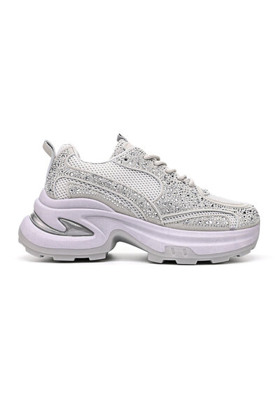 Tmall Women's Sports Shoes, With Mesh Inserts and Rhinestones, TM1D1414, Gray