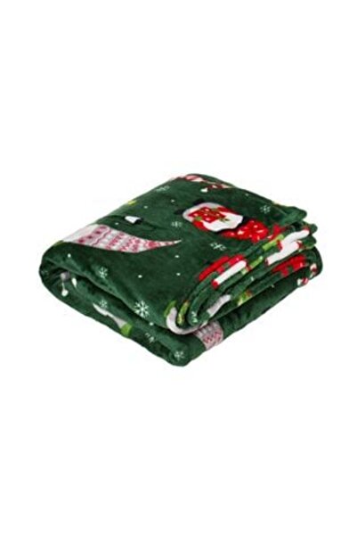 OEM Velvety Green Christmas Decorative Blanket with Gnome Figures 160 x 130 cm