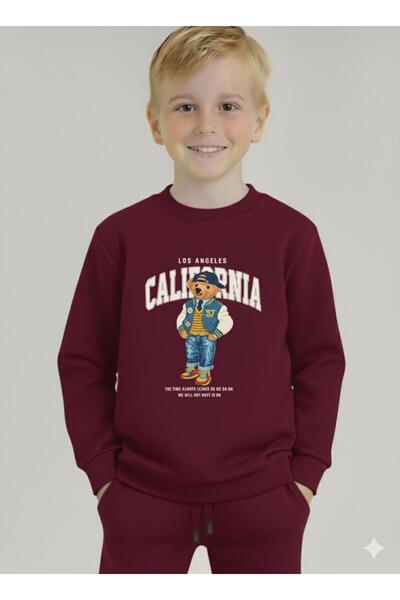 LİTTLE TORTOİSE Winter Fleece-Lined Boys' Swaetshirt Tracksuit Set Bottom Top 2Piece Set