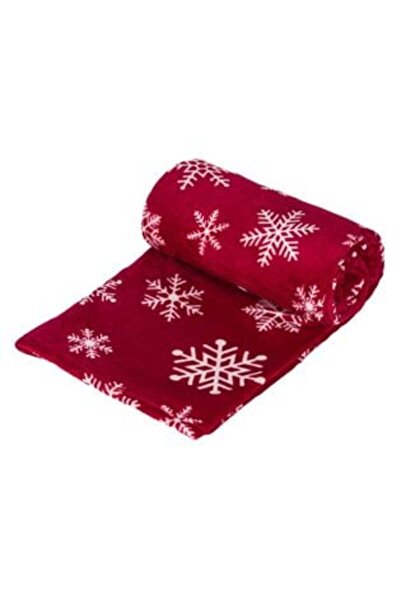 OEM Christmas Decorative Velvet Blanket - Burgundy with White Snowflakes, 220 x 150 cm