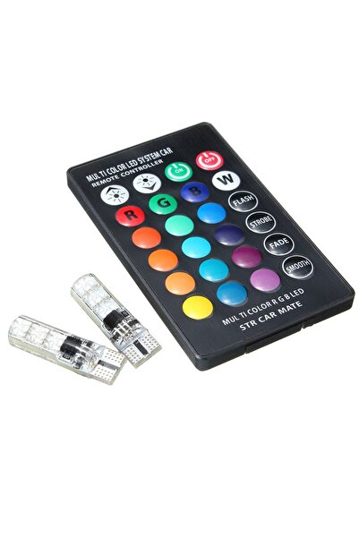 Ruan Set of 2 T10 LED Bulbs 12v RGB With Remote Control Car RU
