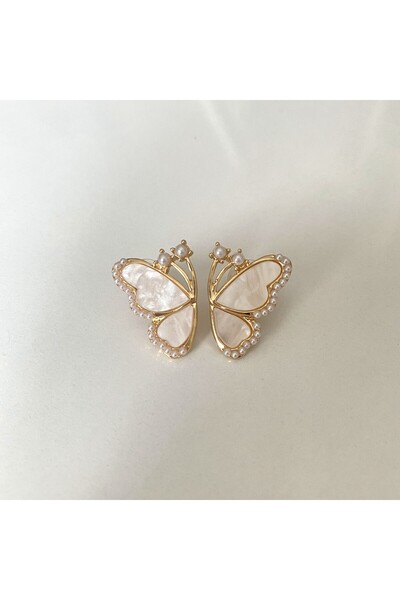 GOX İnci Detaylı Sedefli Kelebek Küpe