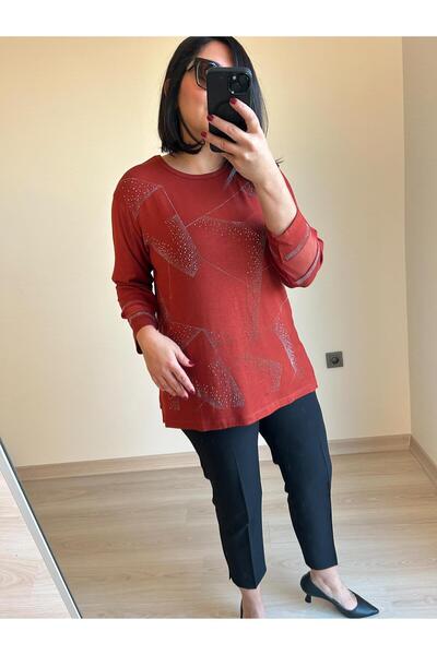 charamela Women's Plus-Size Loose-Fit Stone-Pattern Knitwear-Style Blouse-Bgb58