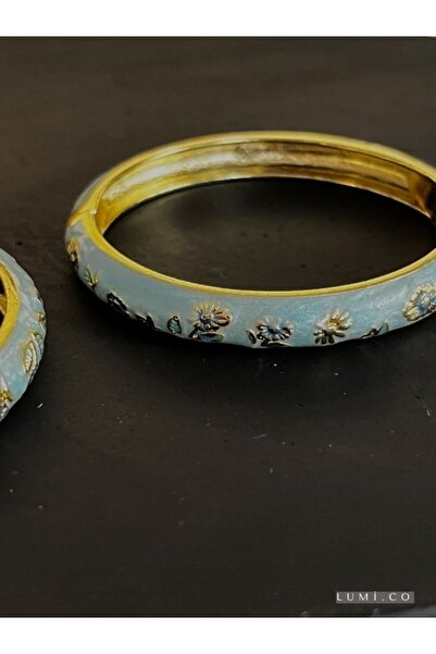 LUMİCOTAKI Gift Decided Steel Gold Golden Mineral Patterned Blue Daily Clip-O...
