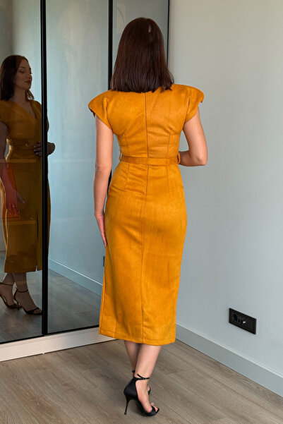 PATEVA Midi Boy Vatkalı Süet Elbise