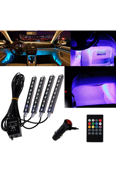 Ruan Set of 4 9 LED strips with ambient light for car and RGB remote control