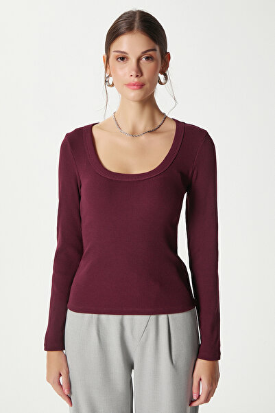 Ritnice Women's Anita Tok Textured Cotton Ribbed Plum Basic Blouse
