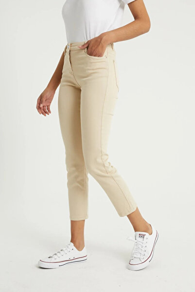 JAXEN Bt11715170 Women's High Cream Comfort Stretch Fabric Mom Jeans Boyfriend Pants