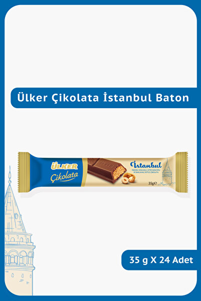 Ülker Çikolata İSTANBUL Baton-Fındıklı Dolgulu, Çıtır Kadayıflı ve Baklavalı Çikolata-35 gram-24 Adet