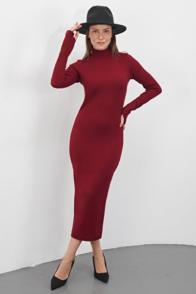 VAGGON Finger Detailed Turtleneck Midi Dress