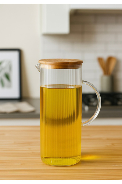 Pembelia Life 1500 ml Glass Oil Pot with Bamboo Vacuum Lid Oil Container