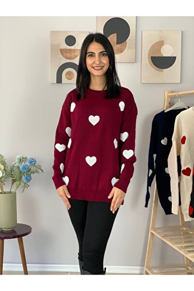 YusGos Women's Crew Neck Heart Knitwear Sweater