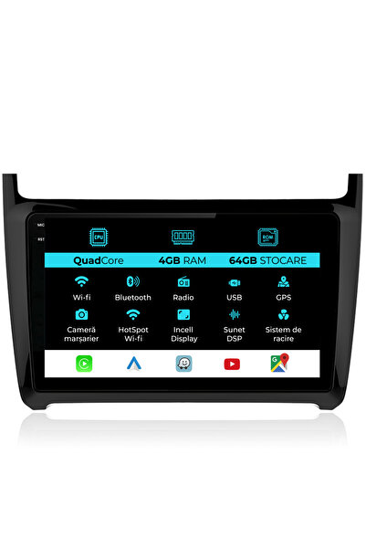 NavStore Navigatie Dedicata Volkswagen Polo (2009-2018),QuadCore, 9Inch, 4Gb Ram, 64Gb Stocare, Carplay