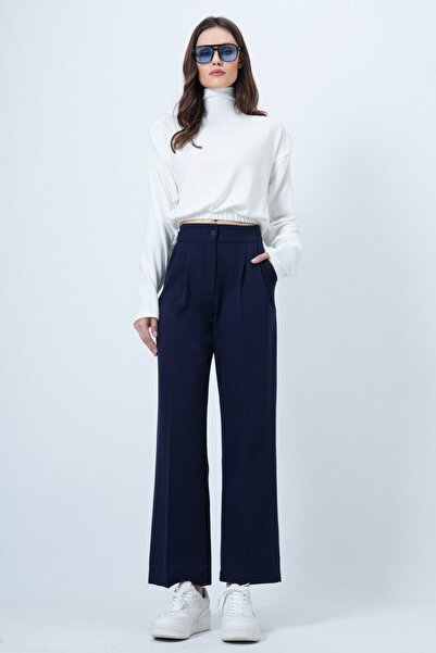 VAGGON Button Closure Double Pocket Palazzo Pants