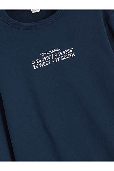 LC Waikiki Lcw Kids Navy Blue Printed Boys' Thick Sweatshirt