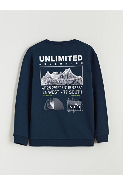 LC Waikiki Lcw Kids Navy Blue Printed Boys' Thick Sweatshirt