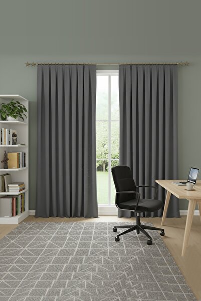 Madame Dower Buonasera Dark Gray 1X3 Pleated Light-Proof Lined Background Curtain 100% Blackout + Cold and Warm Insulation