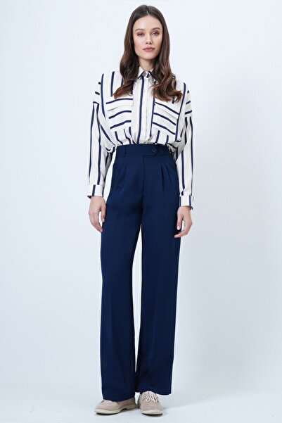 VAGGON Elastic Waist Button Closure Double Pocket Pants