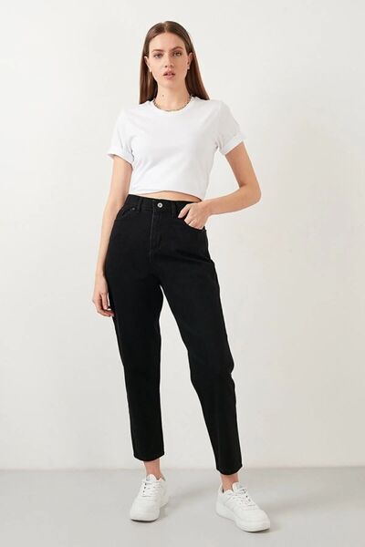 JAXEN بنطلون جينز نسائي BT18678956 أسود غير قابل للبهتان بخصر عالٍ ومريح قماش...