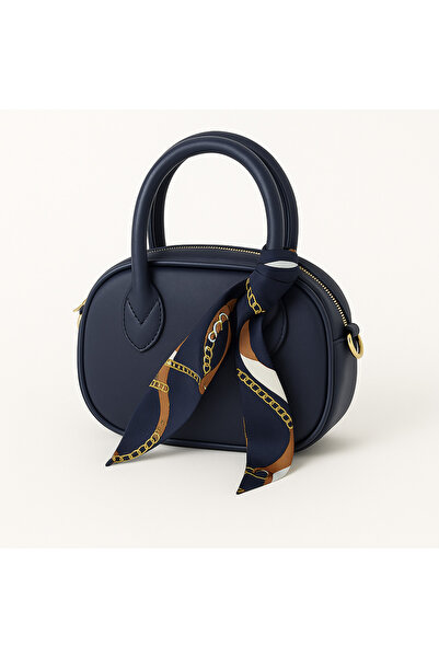 Nova Navy Blue Mini Hand & Shoulder Bag - Gold Detail, Scarf Accessory