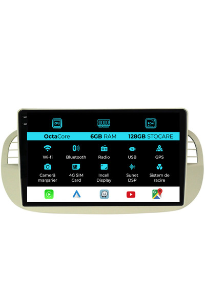 NavStore Dedicated Navigation Fiat 500 (2007-2015), 9Inch, 6Gb Ram, 128Gb Storage, Carplay