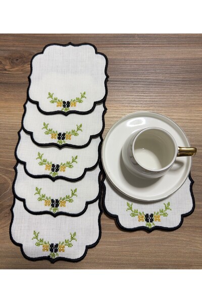 Veraluxe Home Kokteyl Peçetesi 6 Adet Keten Kanaviçe işlemeli ÖZEL LEKE TUTMAZ KUMAŞ