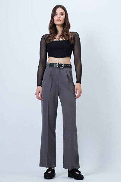 VAGGON Button Closure Double Pocket Palazzo Pants