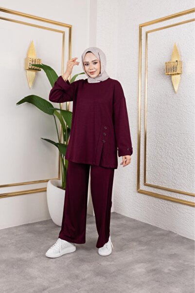 MODAMÜNASİP Comfortable and Stylish Two-Piece Set with Buttoned Cotton Viscose Pants