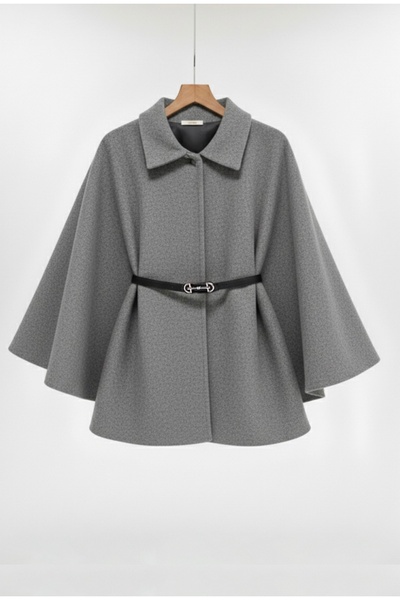 miremiran Tesettür panço pelerin gold gümüş düğme hedıyeli gümüş kelebek toka siyah kemer