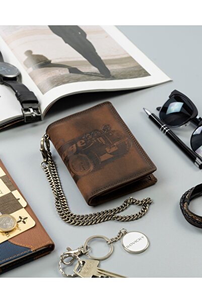 Other Men's vertical wallet made of nubuck leather with an embossed motif and chain