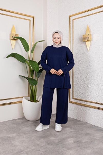 MODAMÜNASİP Comfortable and Stylish Two-Piece Set with Buttoned Cotton Viscose Pants