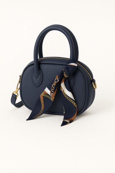 Nova Navy Blue Mini Hand & Shoulder Bag - Gold Detail, Scarf Accessory