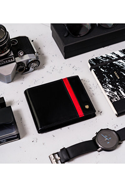 Other Men's leather wallet with a red strap - Rovicky