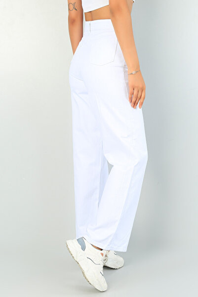 JAXEN Bt18858986 Women's High Waist White No Show W Wide Leg L Stretch Fabric Jeans Pants