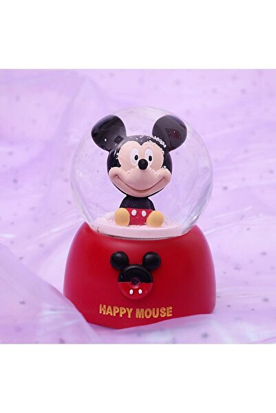 keyfim shop Mickey Mouse Temalı Orta Boy Işıklı Müzikli Kar Küresi Kırmızı