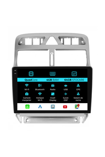 NavStore Navigatie Dedicata Peugeot 307 (2000-2013),QuadCore, 9Inch, 4Gb Ram, 64Gb Stocare, Carplay