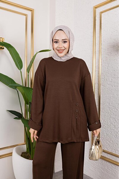 MODAMÜNASİP Comfortable and Stylish Two-Piece Set with Buttoned Cotton Viscose Pants